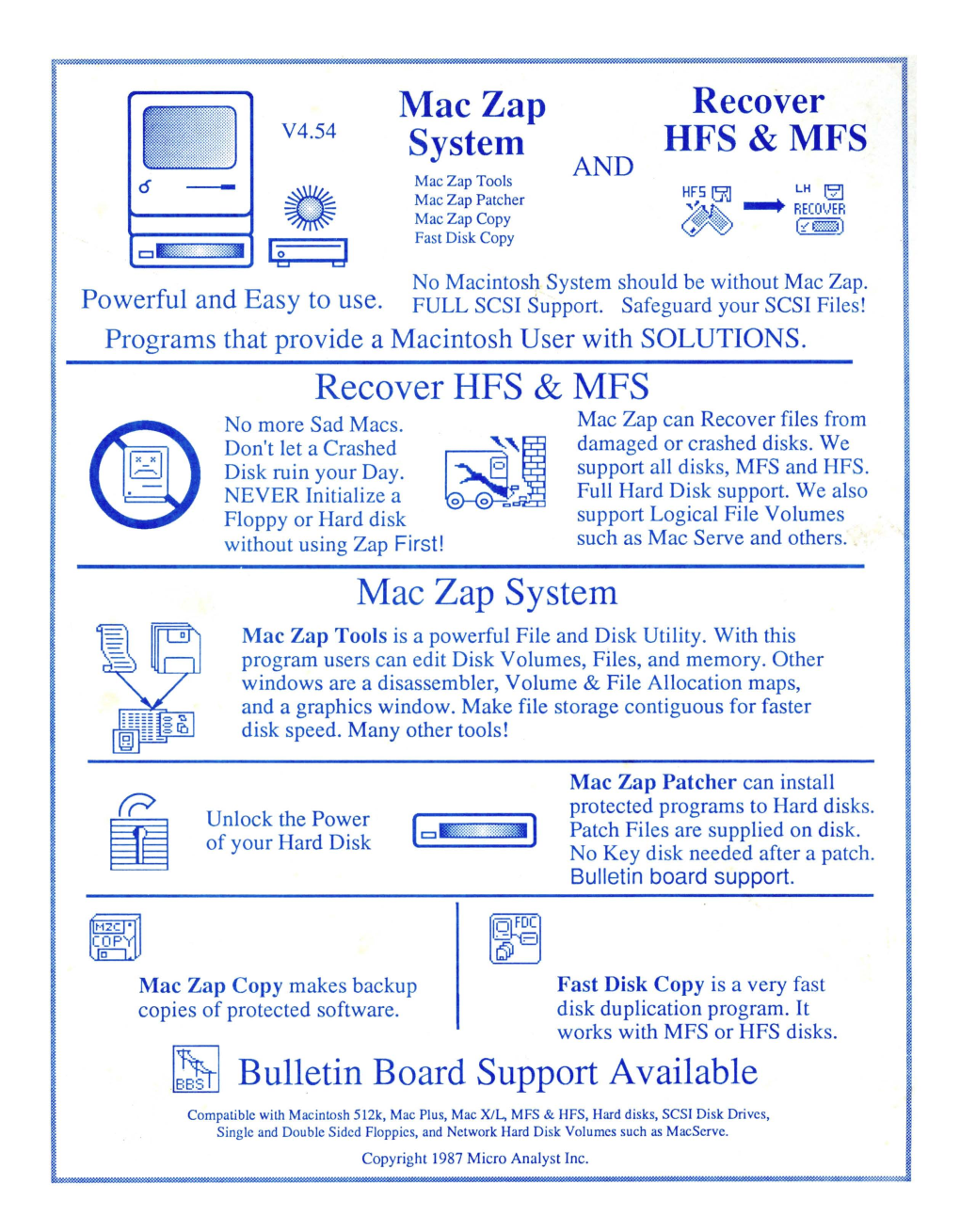 Recover HFS & MFS Mac Zap System L~I Bulletin Board Support Available