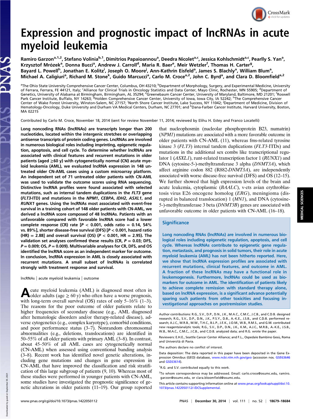 Expression and Prognostic Impact of Lncrnas in Acute Myeloid Leukemia