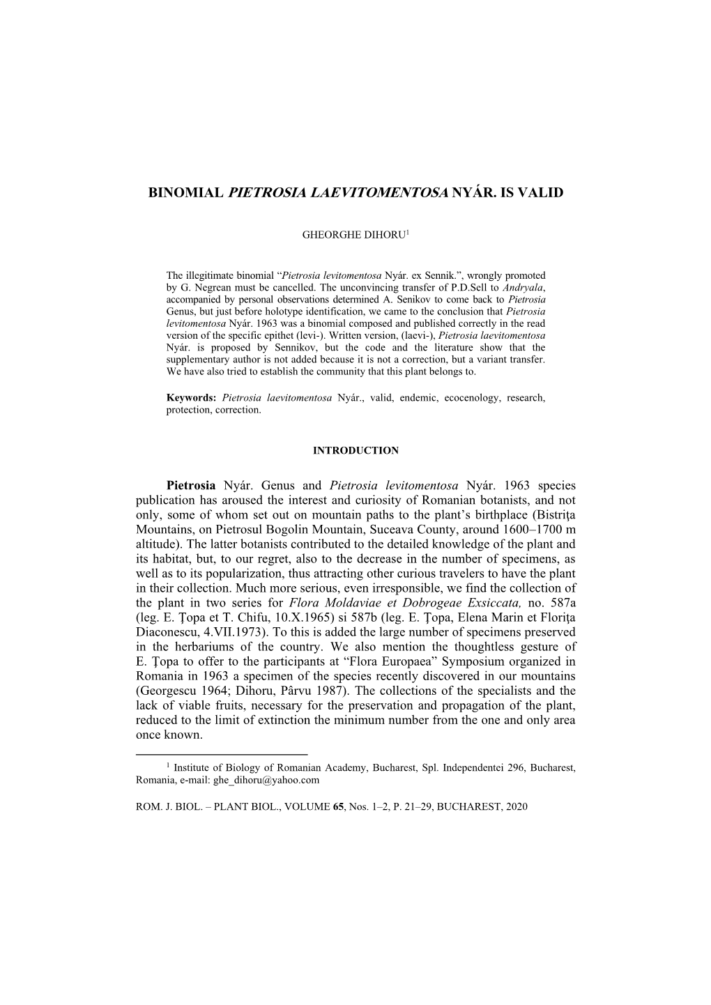 Binomial Pietrosia Laevitomentosa Nyár. Is Valid