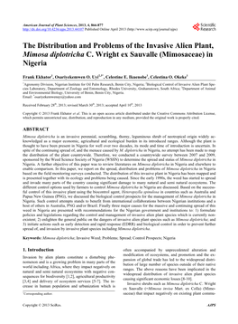 The Distribution and Problems of the Invasive Alien Plant, Mimosa Diplotricha C