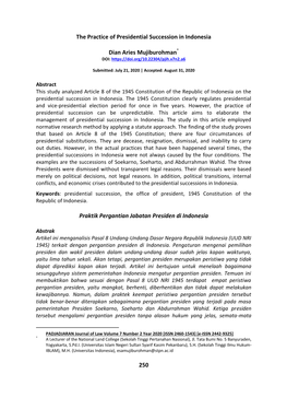 250 the Practice of Presidential Succession in Indonesia Dian Aries