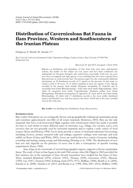 Distribution of Cavernicolous Bat Fauna in Ilam Province, Western and Southwestern of the Iranian Plateau