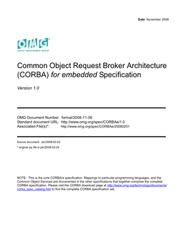 Common Object Request Broker Architecture (CORBA) for Embedded Specification