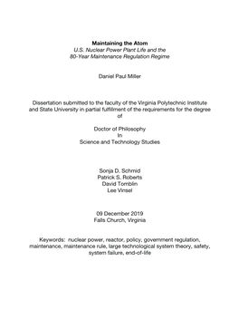 Maintaining the Atom U.S. Nuclear Power Plant Life and the 80-Year Maintenance Regulation Regime