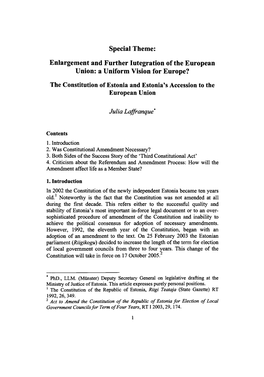 The Constitution of Estonia and Estonia's Accession to the European Union