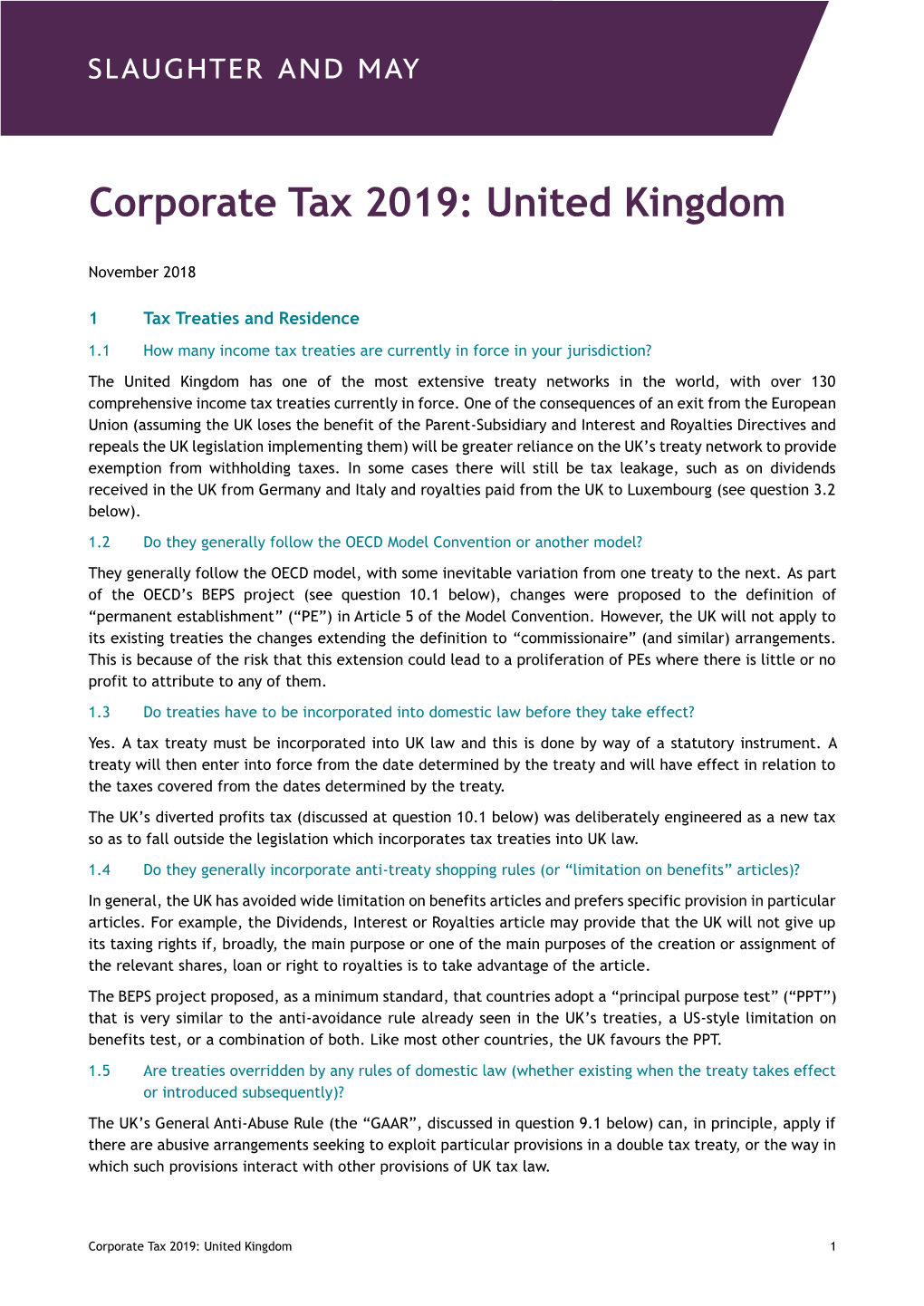 Corporate Tax 2019: United Kingdom