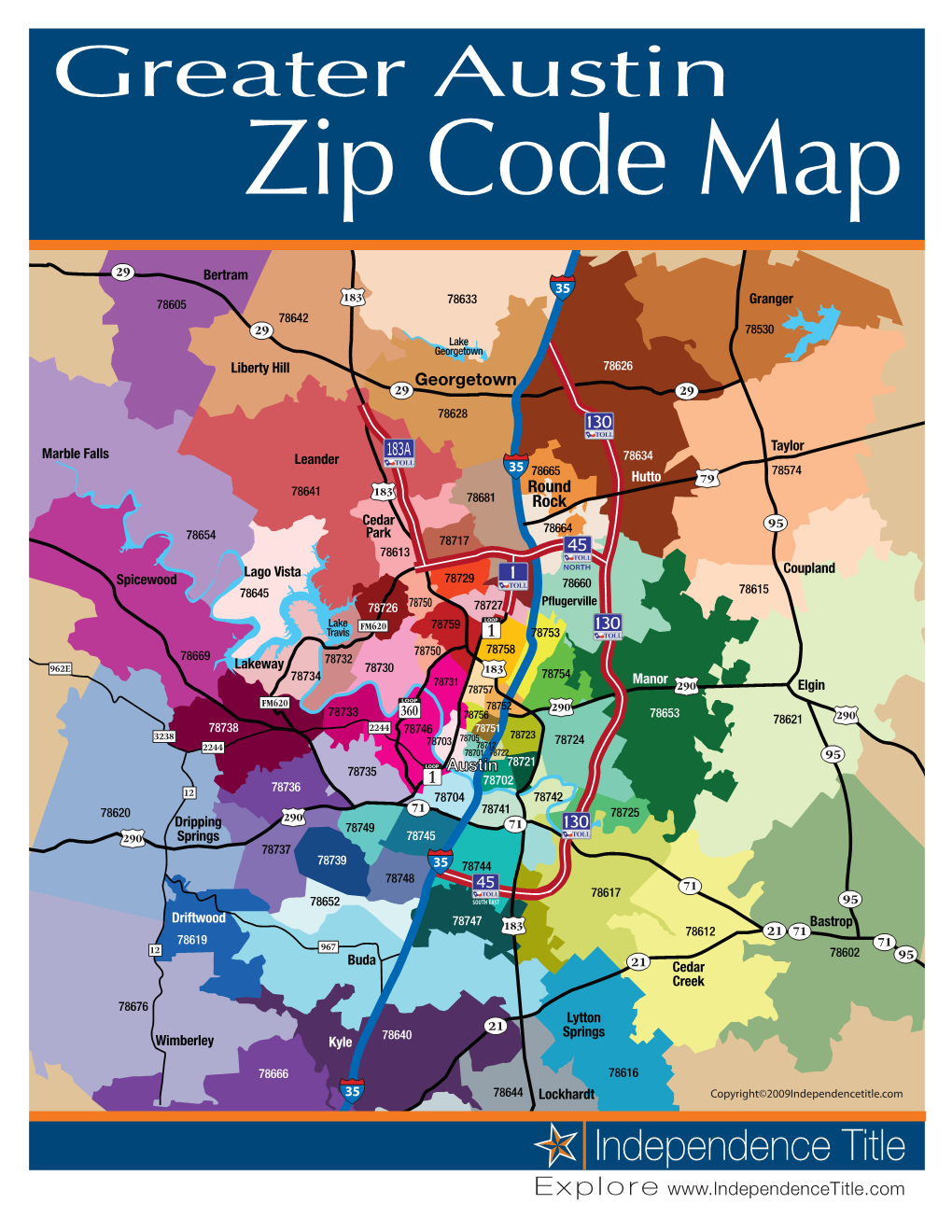Greater Austin Zip Code Map