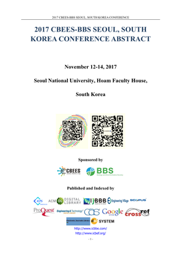 2017 CBEES-BBS Seoul, South Korea Conference Introduction