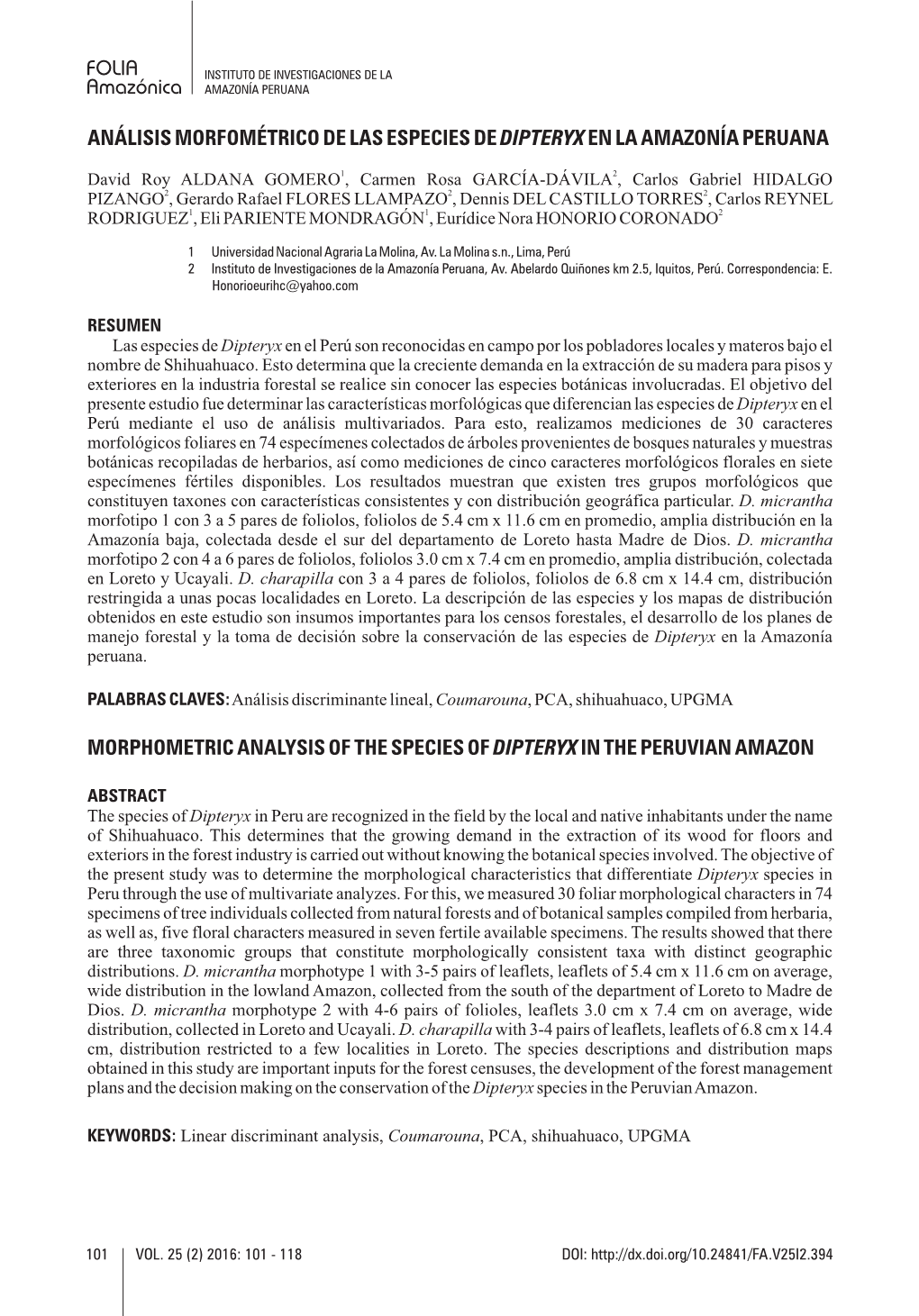 01 Análisis Morfométrico De Las Especies De Dipteryx En