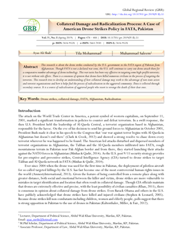 Collateral Damage and Radicalization Process: a Case of American Drone Strikes Policy in FATA, Pakistan