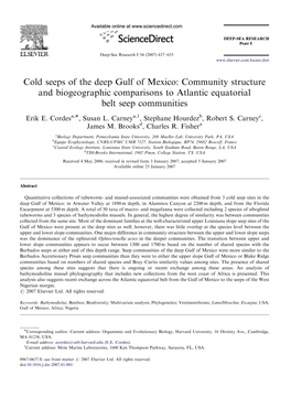 Cold Seeps of the Deep Gulf of Mexico: Community Structure and Biogeographic Comparisons to Atlantic Equatorial Belt Seep Communities