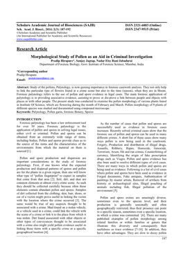 Research Article Morphological Study of Pollen As an Aid in Criminal