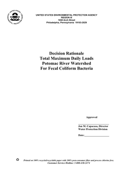 Potomac Fecal Coliform Decision Rationale