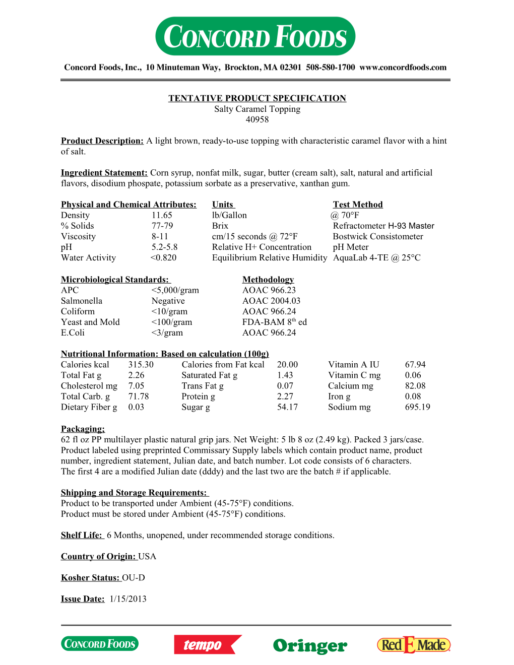 Finished Product Specification