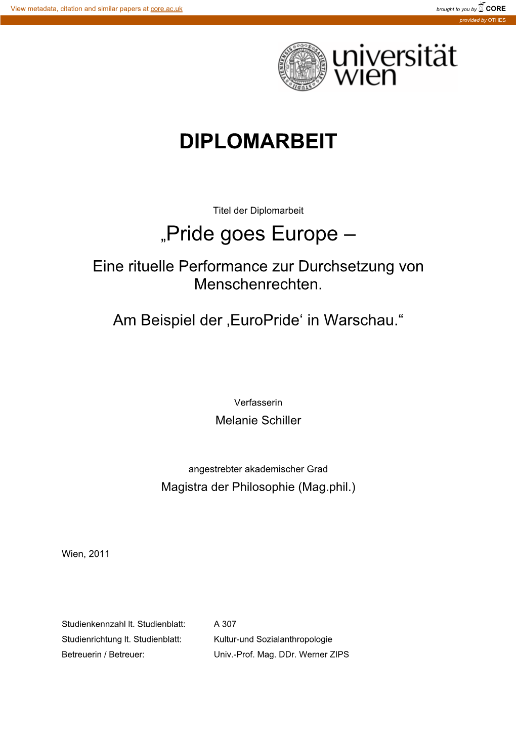 Diplomarbeit „Pride Goes Europe –