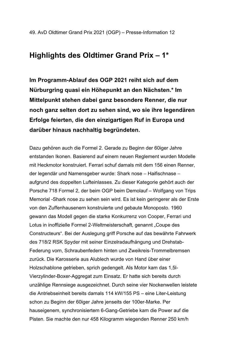 Highlights Des Oldtimer Grand Prix – 1*