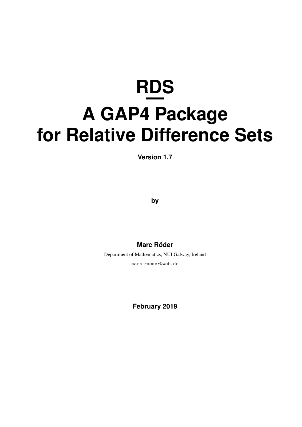 RDS— a GAP4 Package for Relative Difference Sets