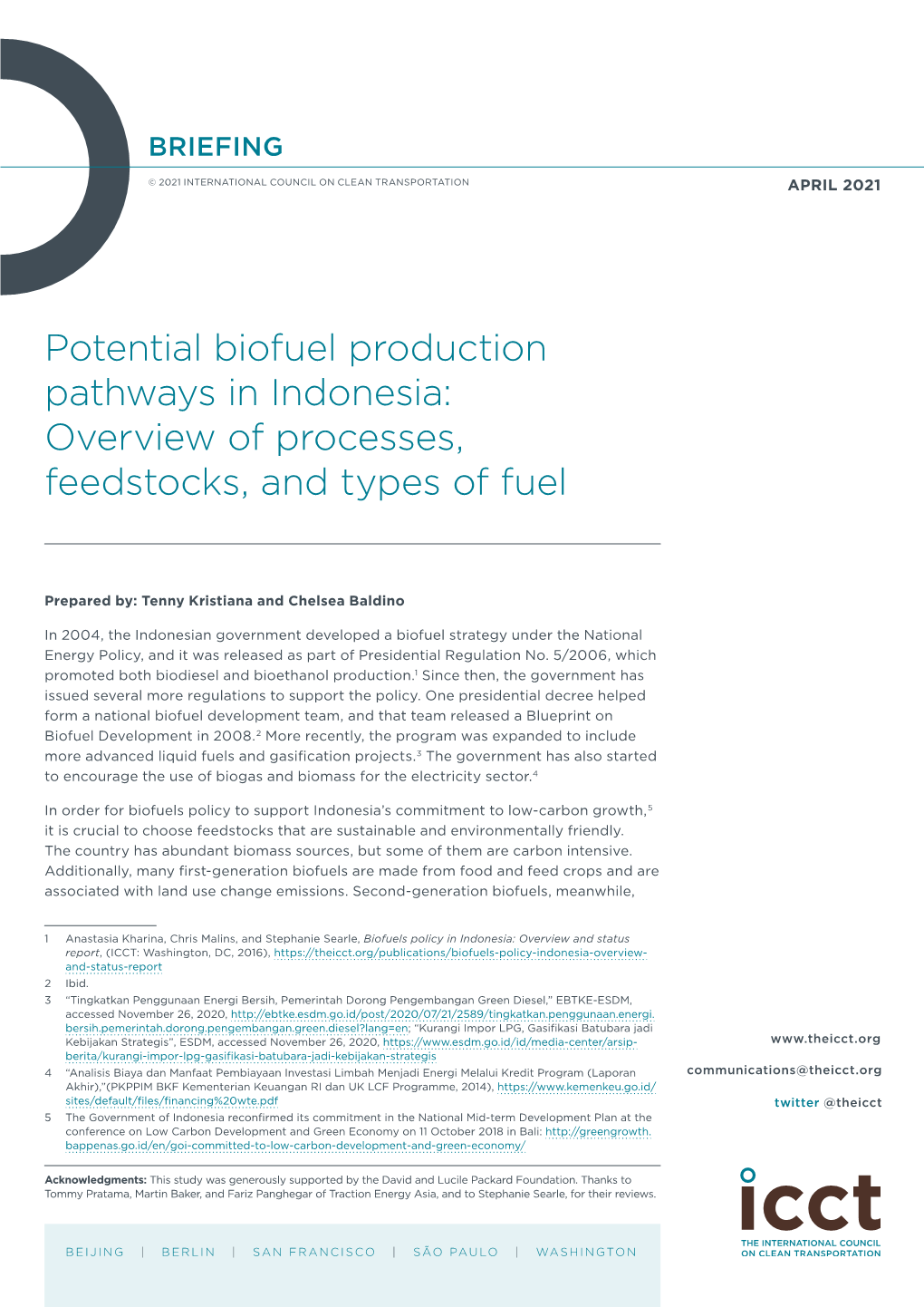 Potential Biofuel Production Pathways in Indonesia: Overview of Processes, Feedstocks, and Types of Fuel