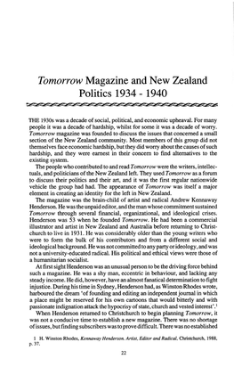 Tomorrow Magazine and New Zealand Politics 1934 - 1940