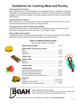 Guidelines for Cooking Meat and Poultry Thawing Frozen Products: Never Defrost Food at Room Temperature