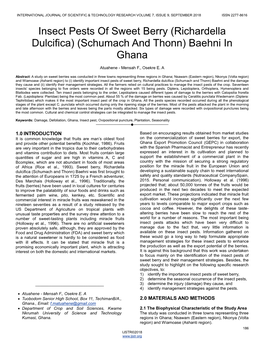 Insect Pests of Sweet Berry (Richardella Dulcifica) (Schumach and Thonn) Baehni in Ghana