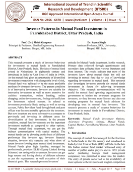 International Journal of Trend in Scientific Research and Development (IJTSRD) Investor Patterns in Mutual Fund Investment In