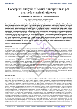 Conceptual Analysis of Sexual Dimorphism As Per Ayurveda Classical Reference