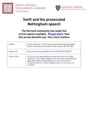Swift and the Prosecuted Nottingham Speech