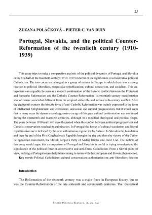 Portugal, Slovakia, and the Political Counter- Reformation of the Twentieth Century (1910- 1939)
