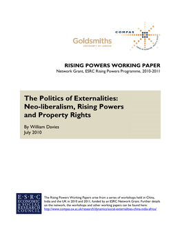 The Politics of Externalities: Neo-Liberalism, Rising Powers and Property Rights