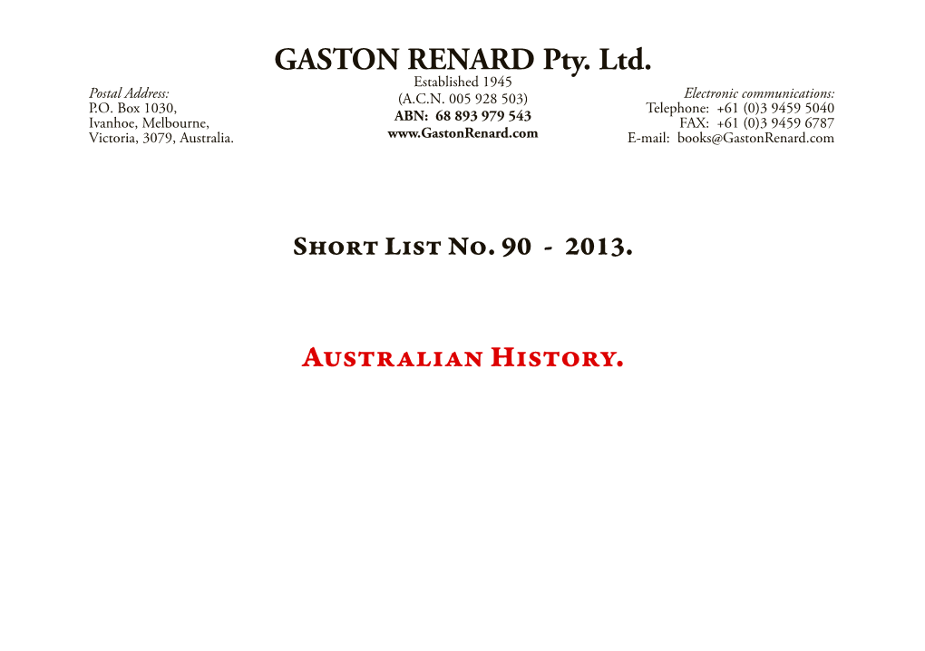 GASTON RENARD Pty. Ltd. Australian History