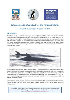Cetacean Code of Conduct for the Falkland Islands