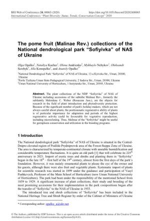 The Pome Fruit (Malinae Rev.) Collections of the National Dendrological Park “Sofiyivka” of NAS of Ukraine