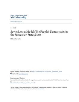 Soviet Law As Model: the Eoplep 'S Democracies in the Succession States;Note Helmut Slapnicka