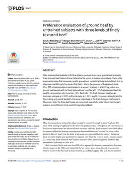 Preference Evaluation of Ground Beef by Untrained Subjects with Three Levels of Finely Textured Beef