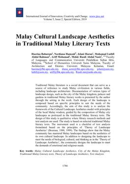 Malay Cultural Landscape Aesthetics in Traditional Malay Literary Texts