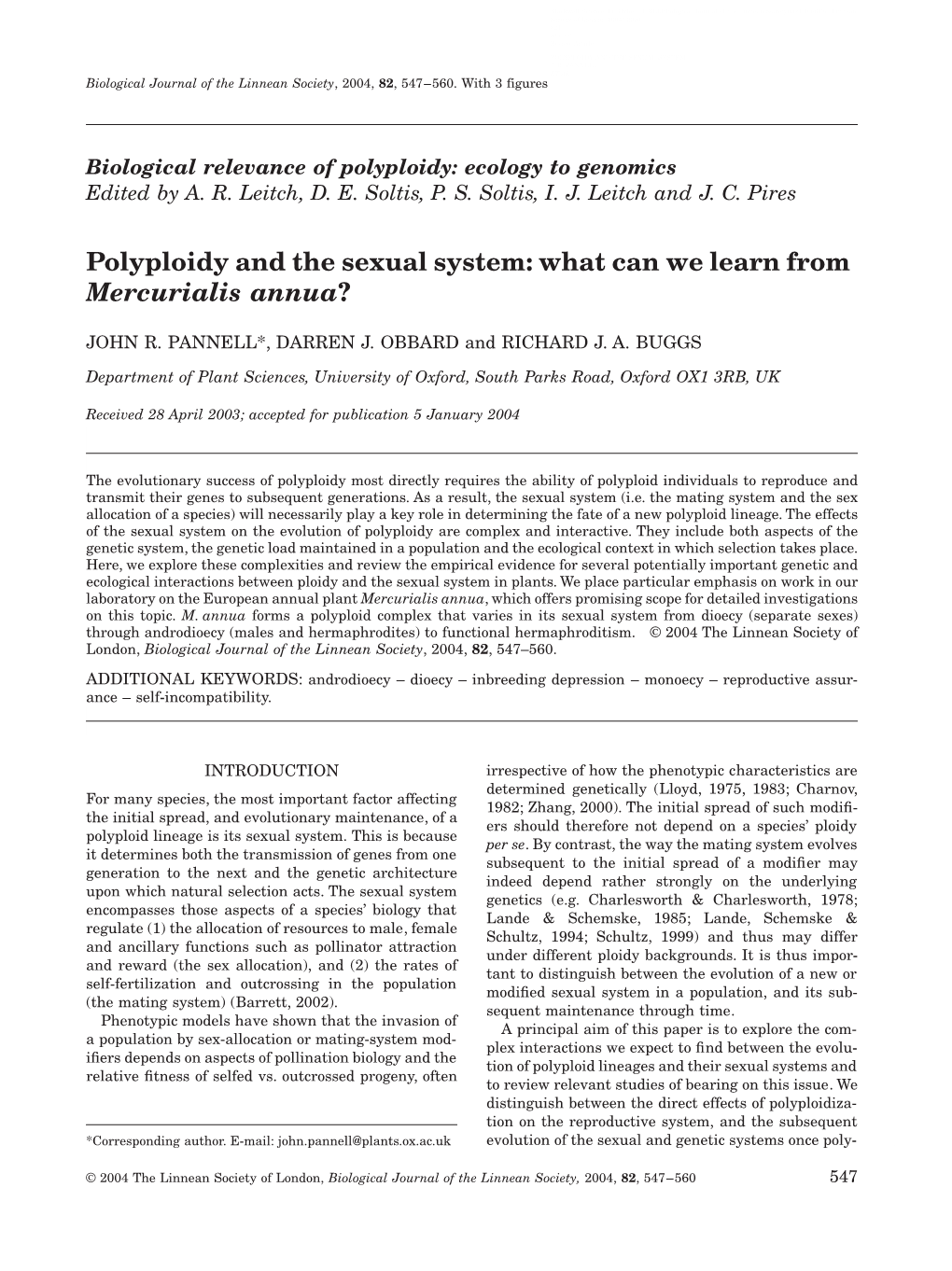 Polyploidy and the Sexual System: What Can We Learn from Mercurialis Annua?