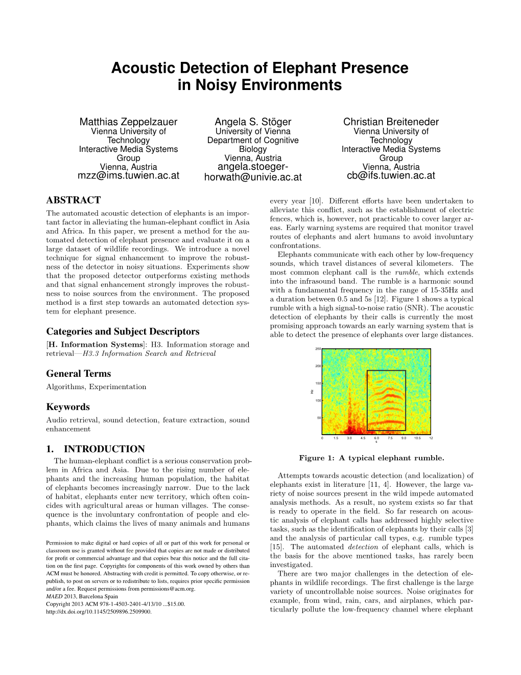 Acoustic Detection of Elephant Presence in Noisy Environments