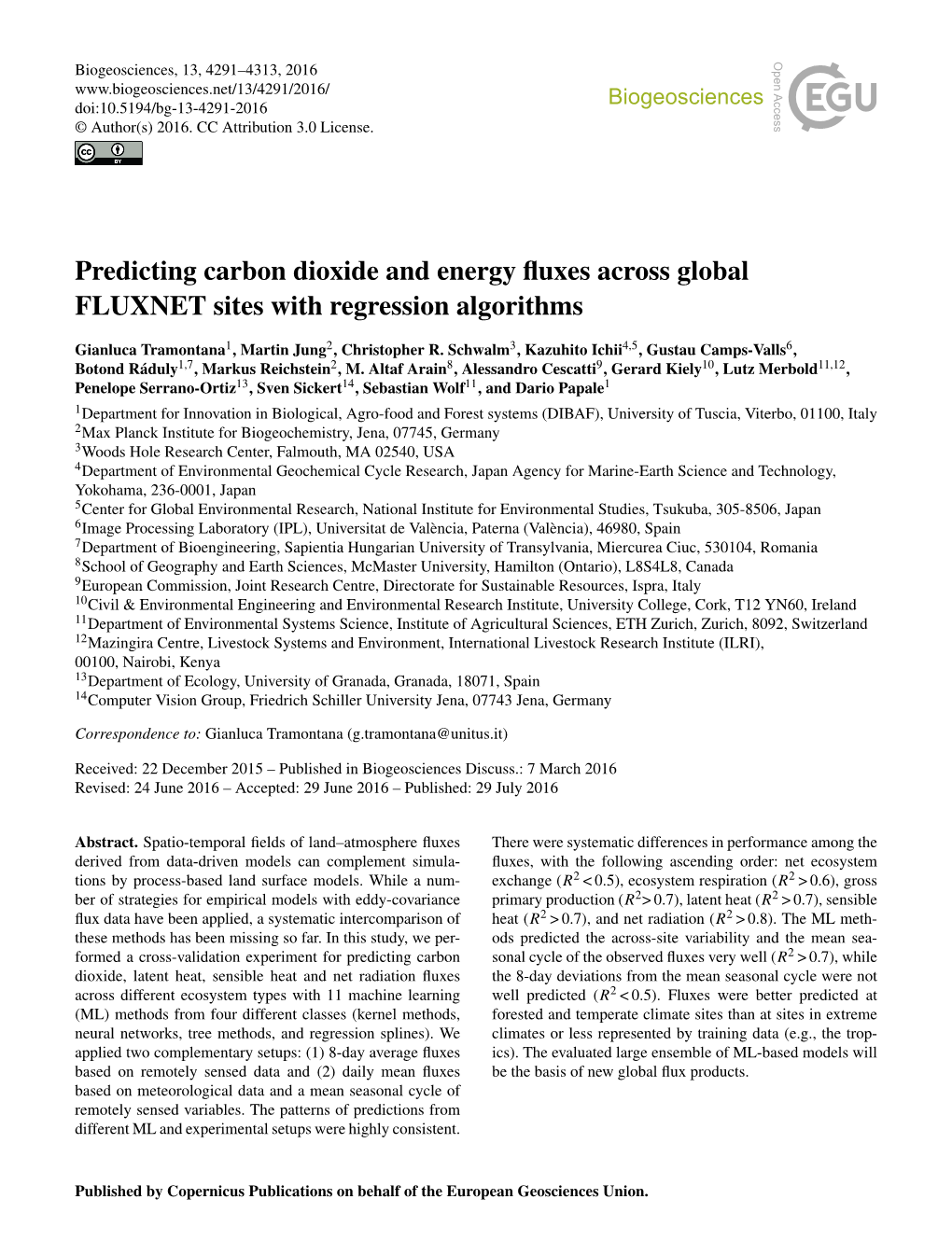Predicting Carbon Dioxide and Energy Fluxes Across Global FLUXNET Sites