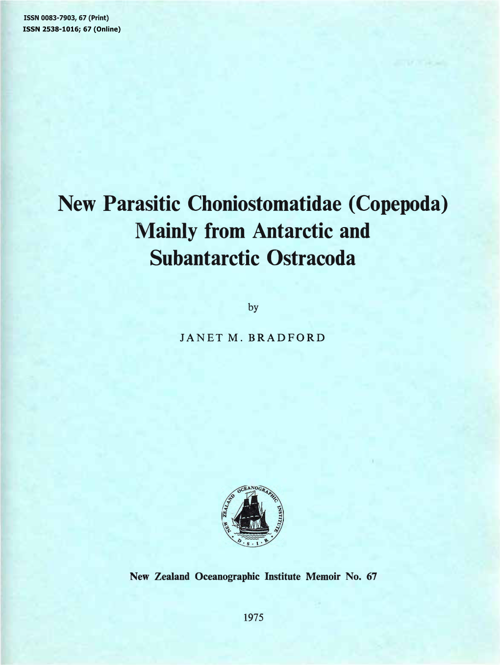 Copepoda) Mainly from Antarctic and Subantarctic Ostracoda