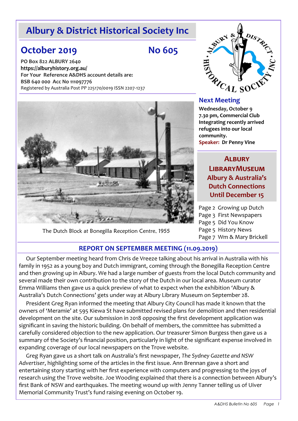 Albury & District Historical Society Inc October 2019 No