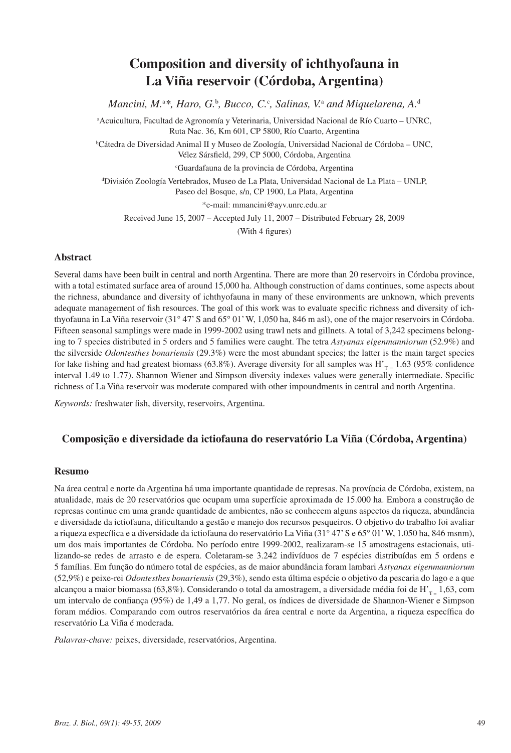 Composition and Diversity of Ichthyofauna In