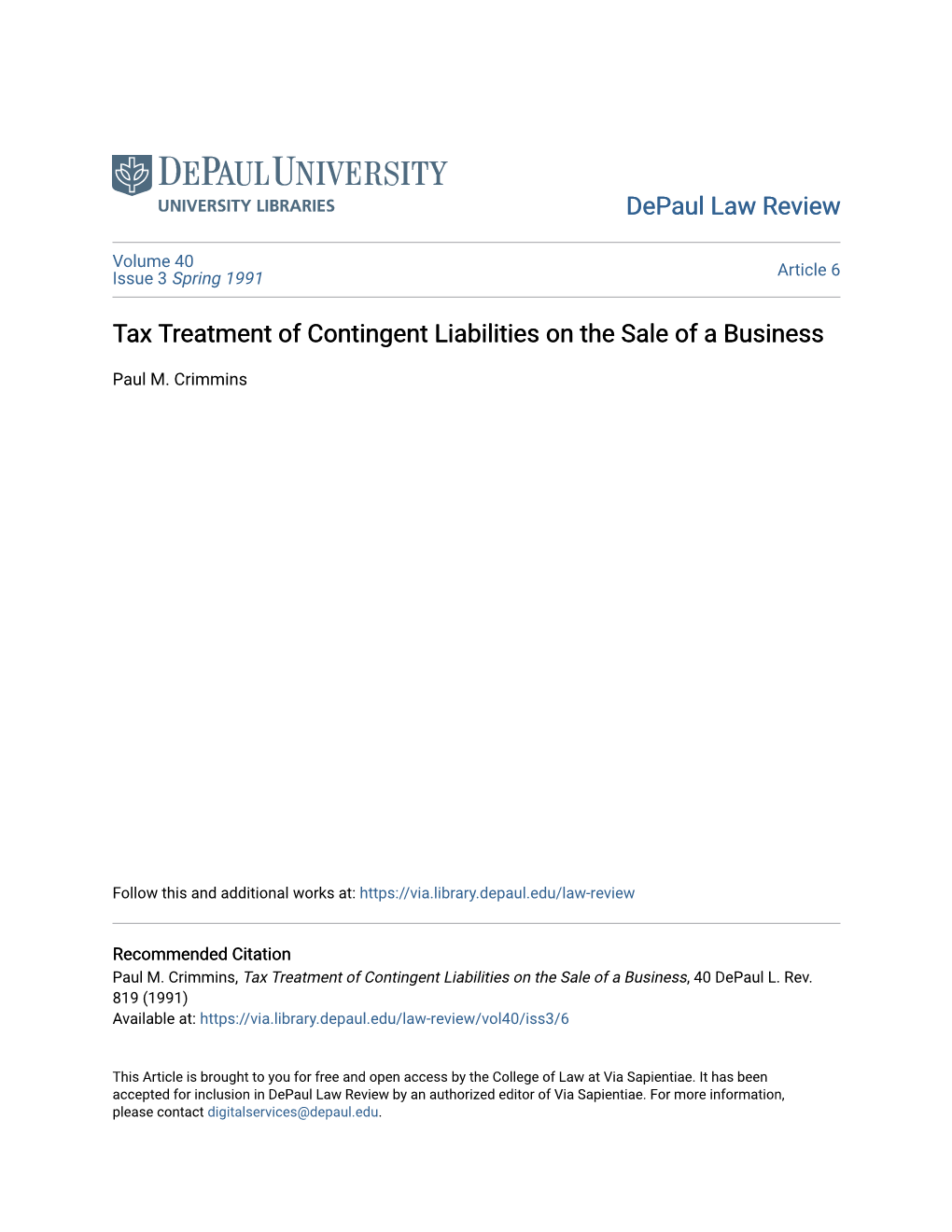 Tax Treatment of Contingent Liabilities on the Sale of a Business