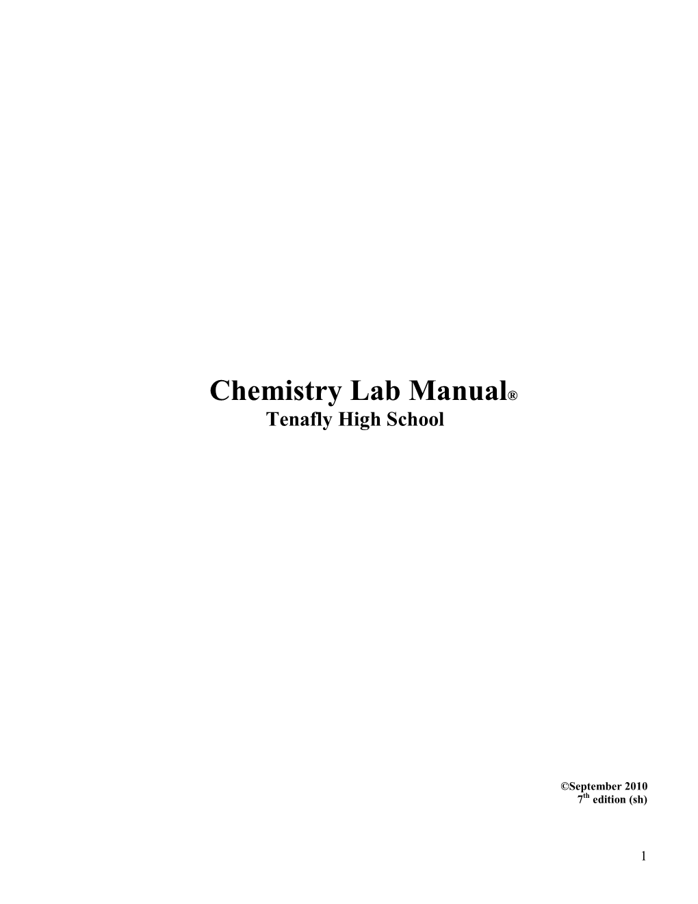 Chemistry Lab Manual® Tenafly High School