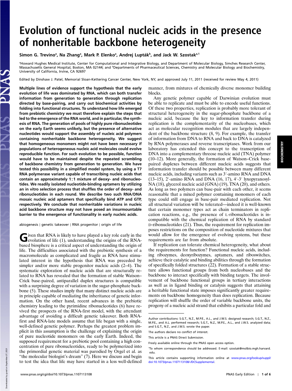 Evolution of Functional Nucleic Acids in the Presence of Nonheritable Backbone Heterogeneity