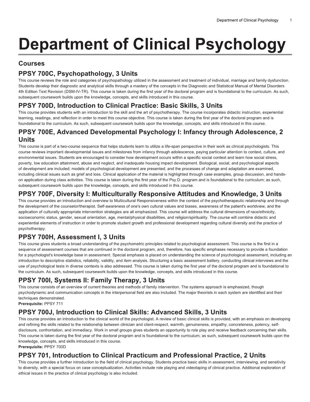Department of Clinical Psychology 1 Department of Clinical Psychology