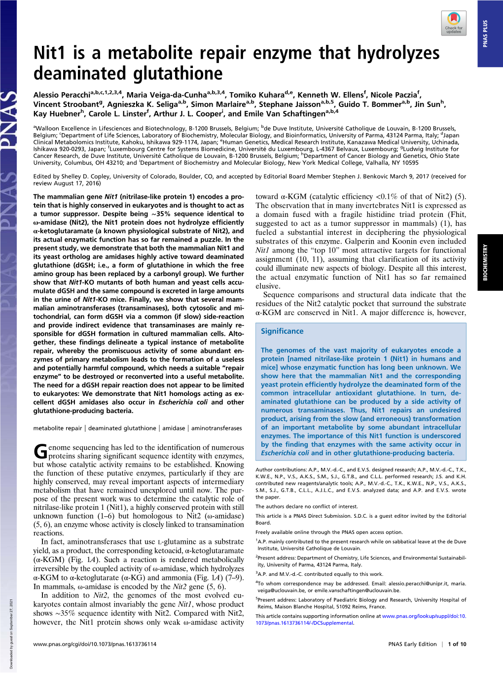 Nit1 Is a Metabolite Repair Enzyme That Hydrolyzes Deaminated Glutathione