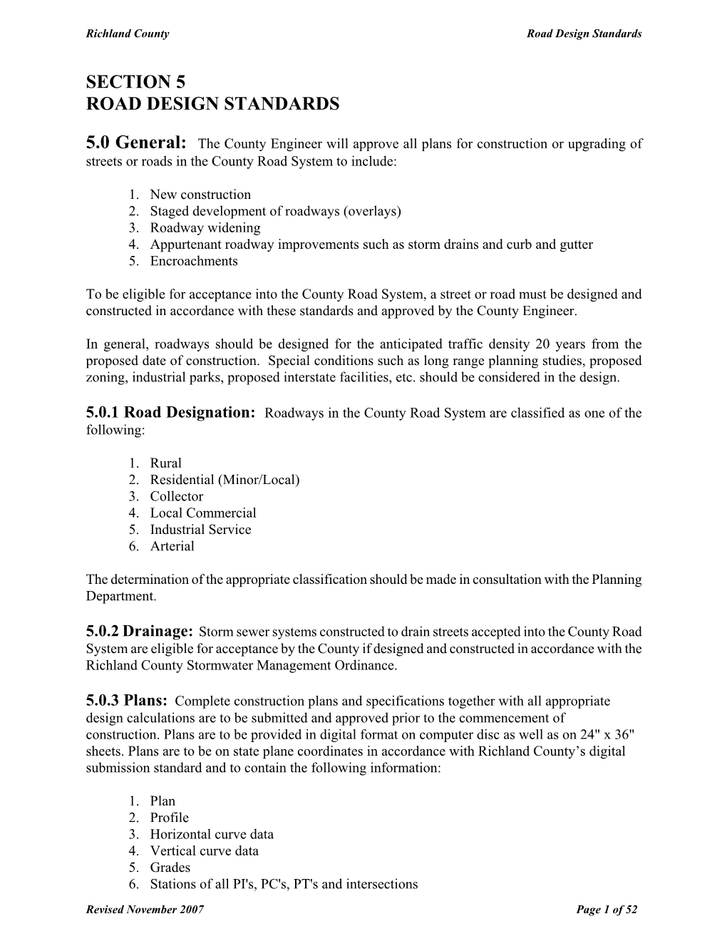 Section 5 Road Design Standards 5.0