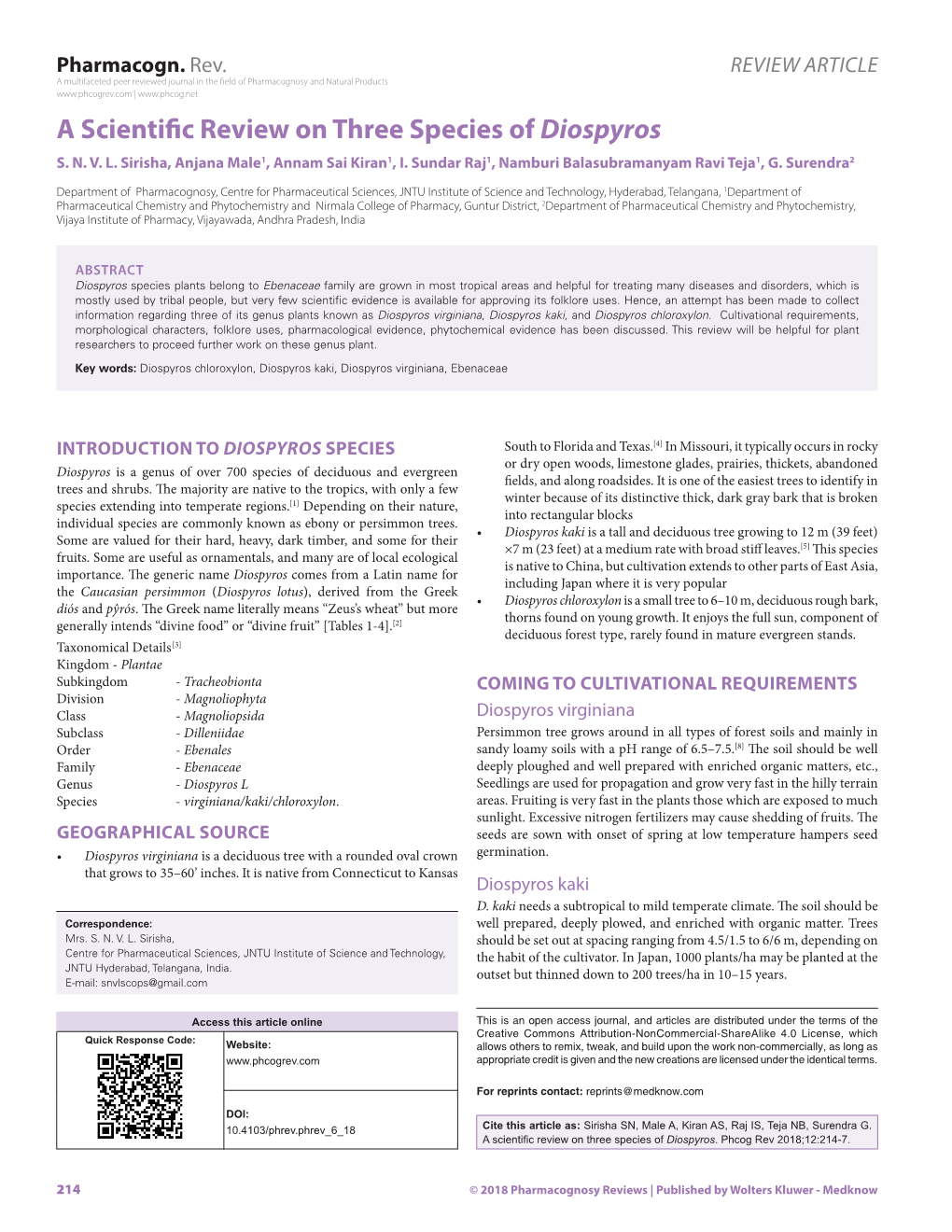 A Scientific Review on Three Species of Diospyros