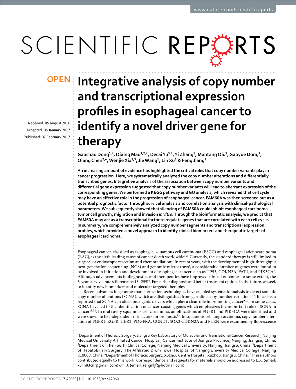 Integrative Analysis of Copy Number and Transcriptional Expression